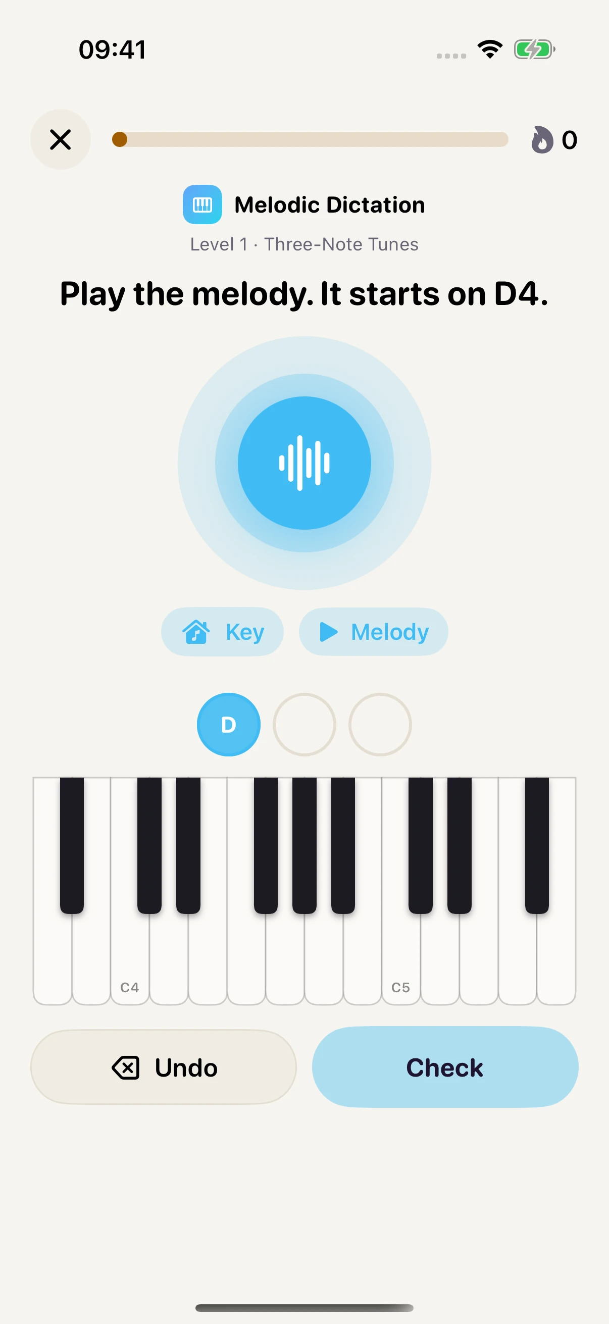 Melodic dictation with Tritave’s playable piano keyboard