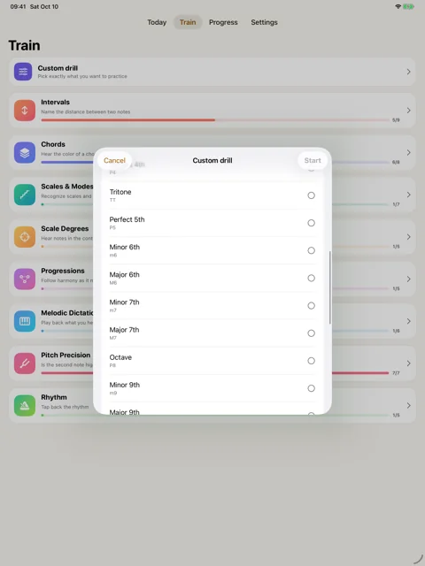 Make the drill yours · iPad: Adjust pitch range, pace, and instrument.