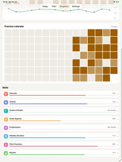 Your practice calendar · iPad: See your activity and mastery across skills.