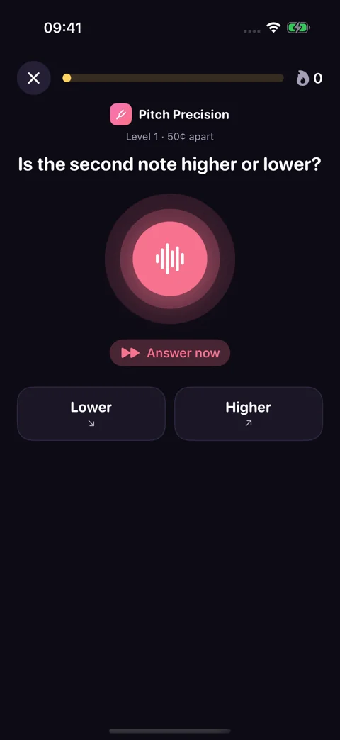 Pitch precision · Dark mode: Hear a small difference in tuning.