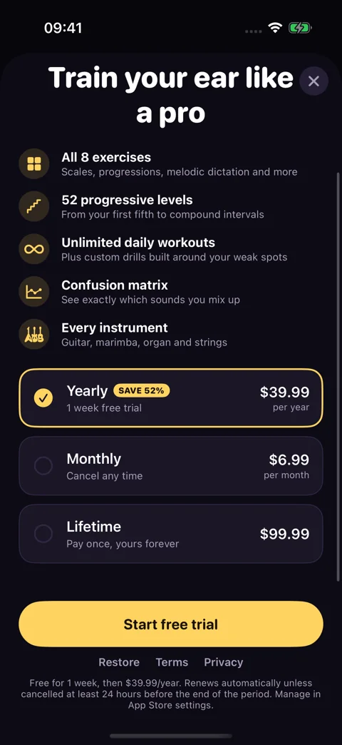 Meet Tritave Pro · Dark mode: Yearly, monthly, and lifetime plans in the app.