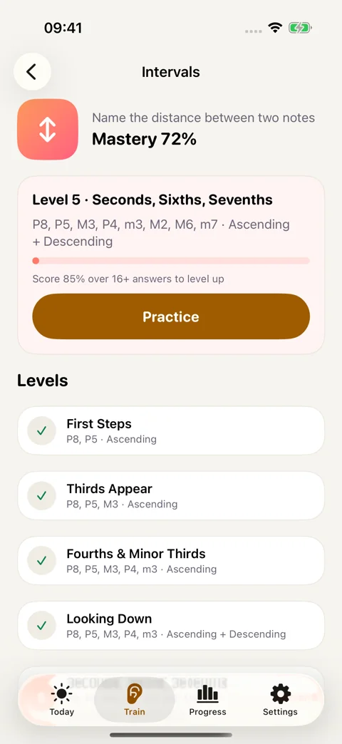 A clear next step: A progressive curriculum with levels you earn.