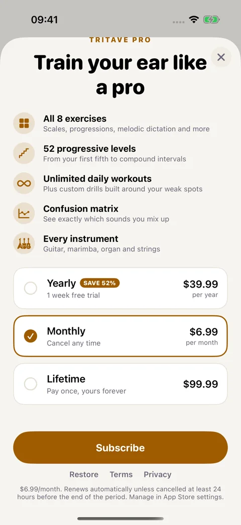 The monthly option: A monthly subscription with its own price and renewal details.