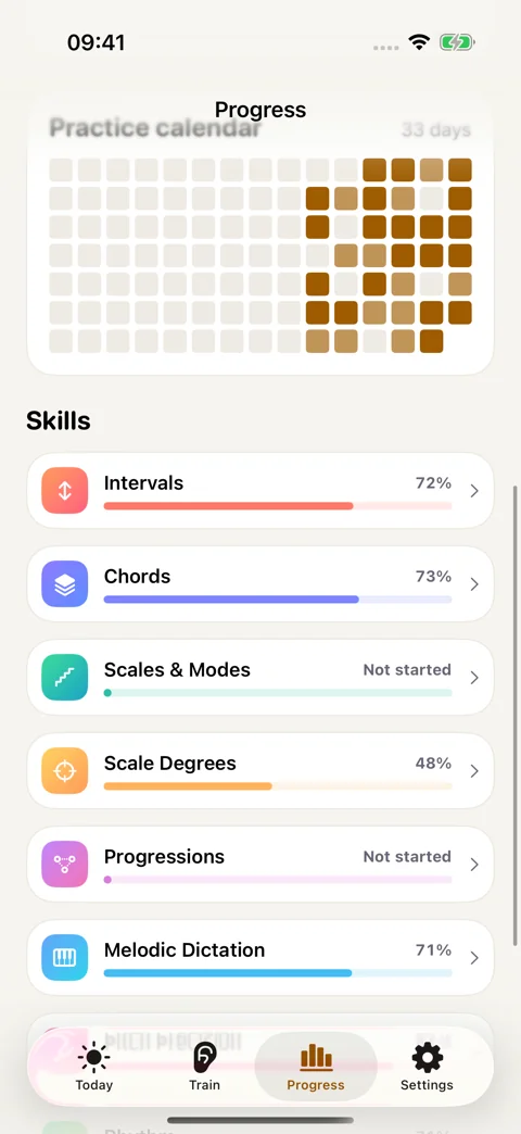 Your practice calendar: See your activity and mastery across skills.